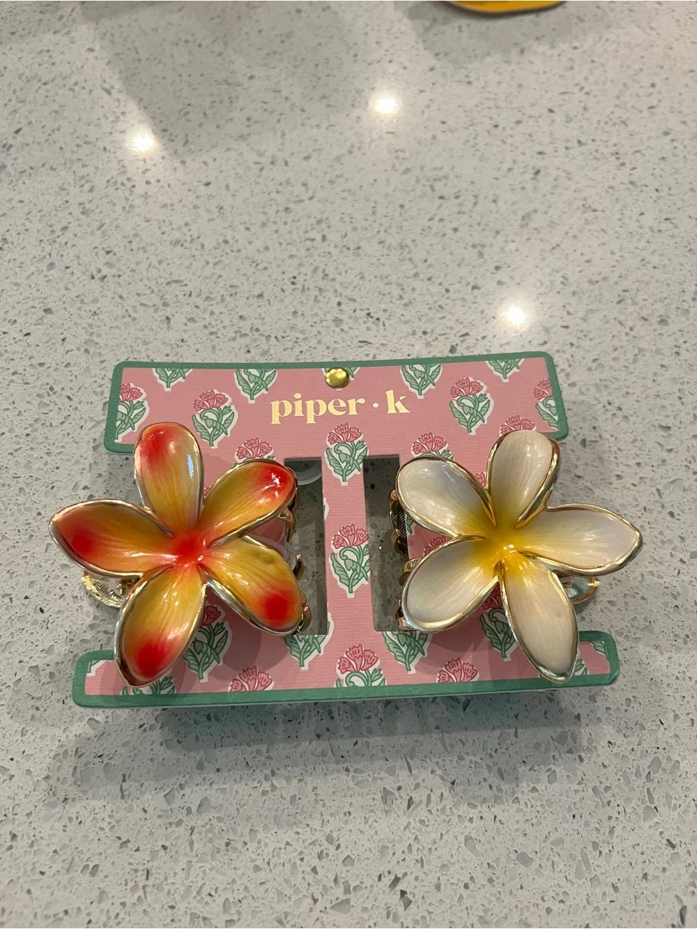 piper·k Floral Plumeria Hair Clips - Red/Yellow & White/Yellow